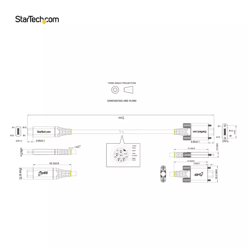 StarTech.com Cable USB-C con bloqueo por tornillo lateral de 50cm (20″) 10Gbps – Cable USB 3.1/3.2 Gen 2 Type-C – Carga Power Delivery 100W (5A), DP Alt Mode – Doble bloqueo por tornillo – Cable USB-C carga/sincronización