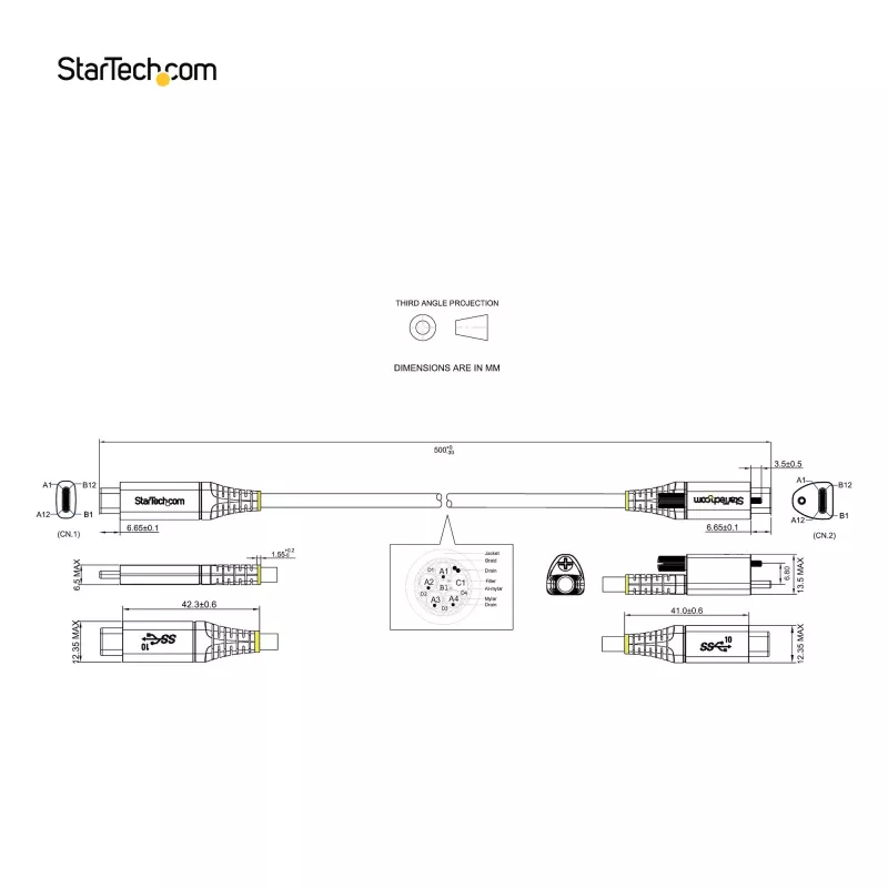 StarTech.com Cable USB-C con bloqueo por tornillo superior de 50 cm 10 Gbit/s – Cable USB 3.1/3.2 Gen 2 Type-C – Carga Power Delivery 100 W (5 A), DP Alt Mode – Bloqueo por tornillo simple, cable USB-C carga/sincronización