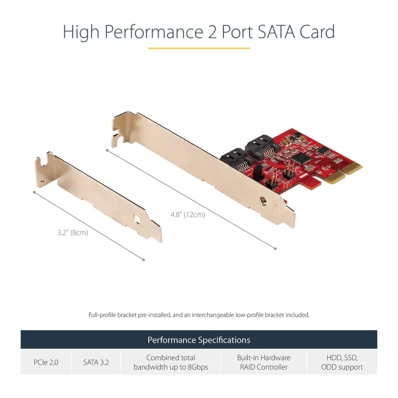 StarTech.com Tarjeta SATA PCIe - Tarjeta de expansión PCIe SATA de 2 puertos - 6Gbps - Full/Low Profile - Adaptador/controlador PCI Express a SATA - ASM1062R SATA RAID - Convertidor PCIe a SATA