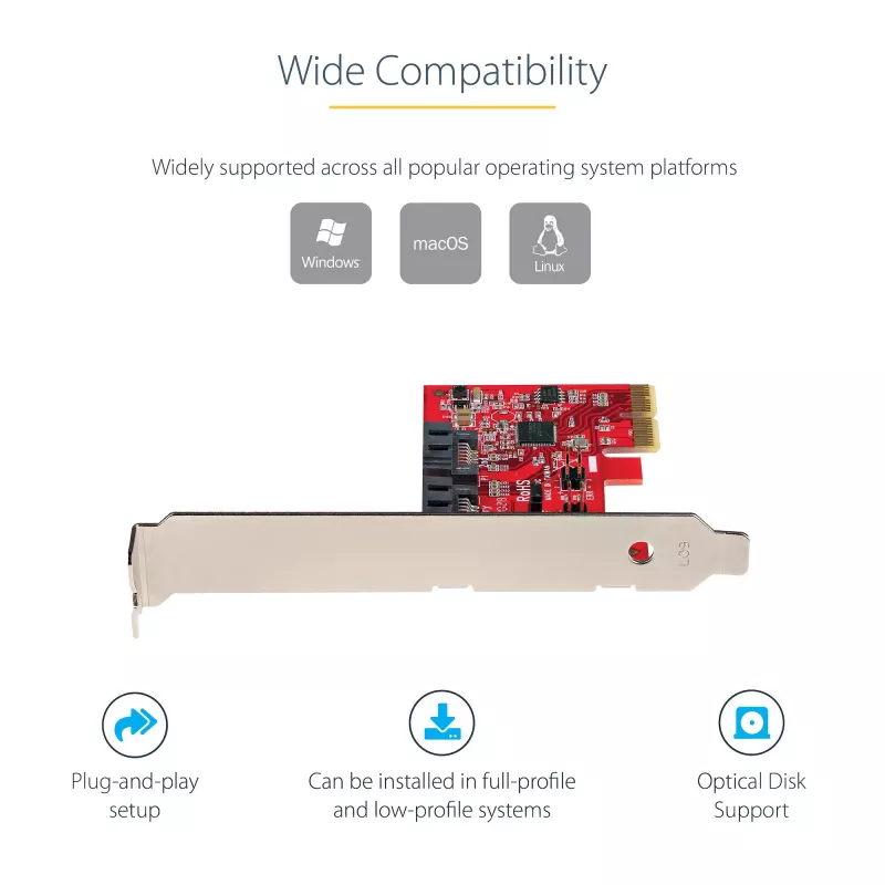 StarTech.com Tarjeta SATA PCIe - Tarjeta de expansión PCIe SATA de 2 puertos - 6Gbps - Full/Low Profile - Adaptador/controlador PCI Express a SATA - ASM1062R SATA RAID - Convertidor PCIe a SATA