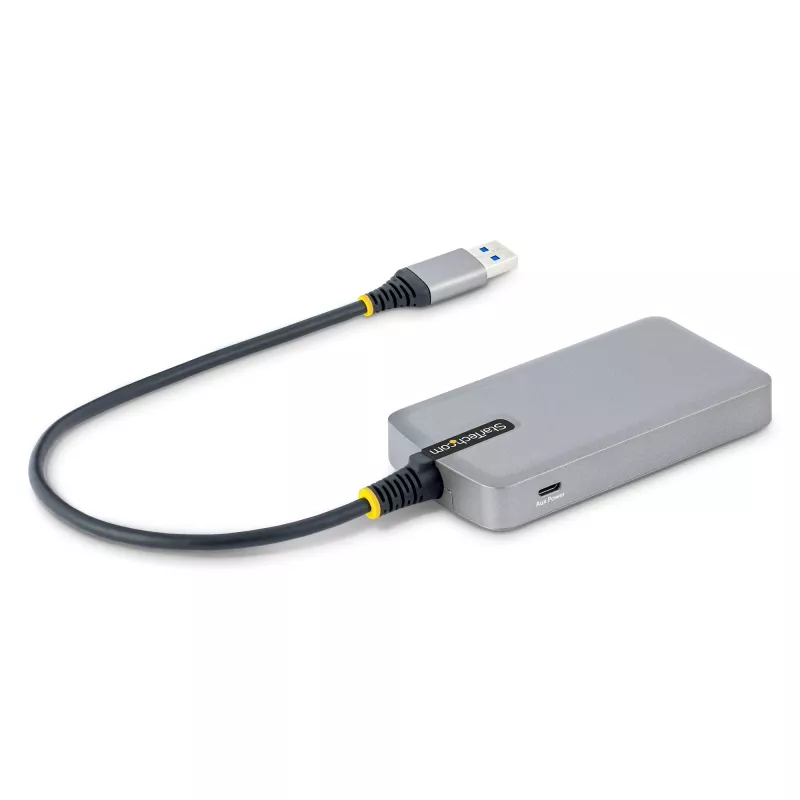 StarTech.com Hub USB de 3 puertos con Ethernet - 3 conectores USB-A - Gigabit Ethernet (RJ-45) - USB 3.0 5Gbit/s - Alimentado por bus - Cable de 30 cm - Adaptador hub USB portátil para portátil con GbE