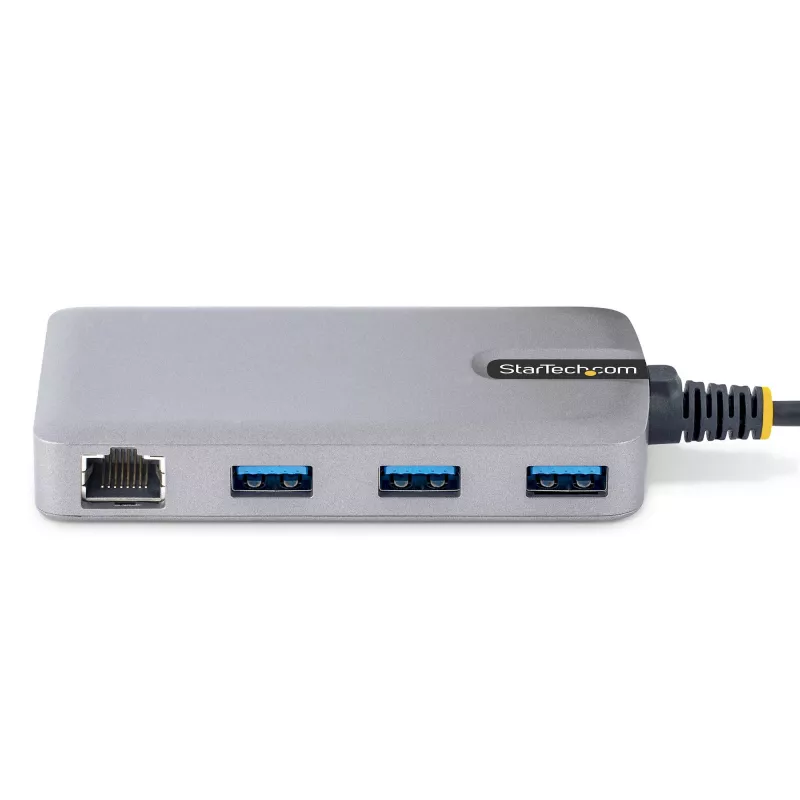 StarTech.com Hub USB de 3 puertos con Ethernet - 3 conectores USB-A - Gigabit Ethernet (RJ-45) - USB 3.0 5Gbit/s - Alimentado por bus - Cable de 30 cm - Adaptador hub USB portátil para portátil con GbE