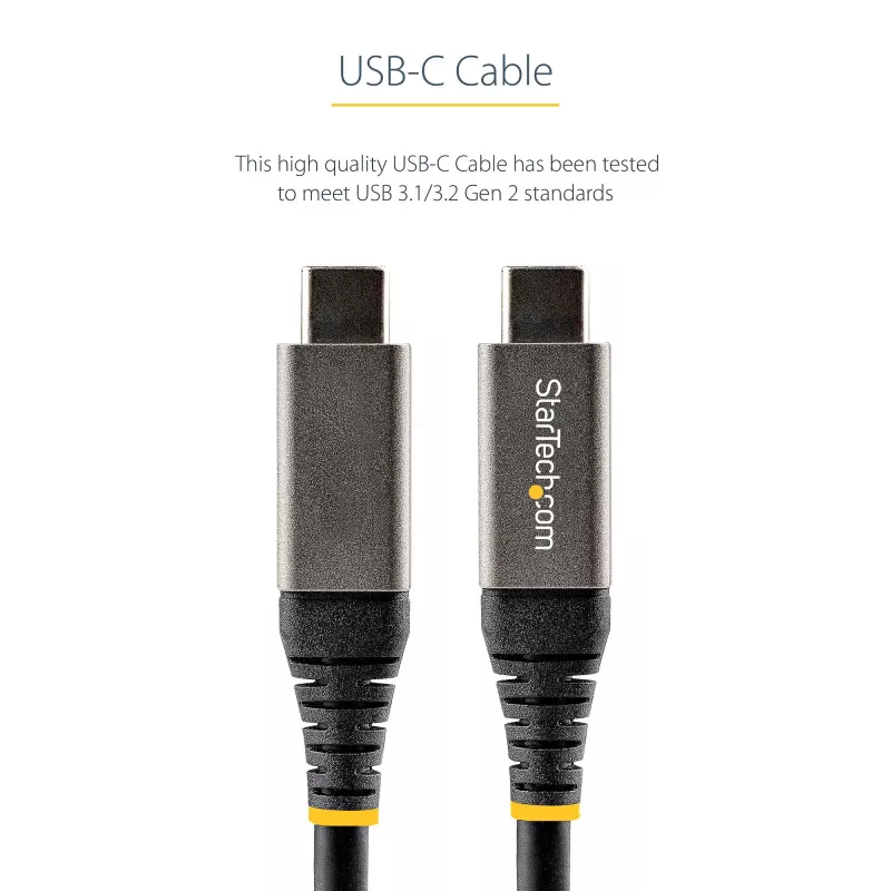 StarTech.com Cable USB-C de 20 pulgadas (50 cm) 10 Gbit/s – Cable USB 3.1 Type-C – Carga Power Delivery 100 W (5 A), DP Alt Mode – Cable USB-C para portátil/teléfono/dispositivo USB-C – Carga/sincronización