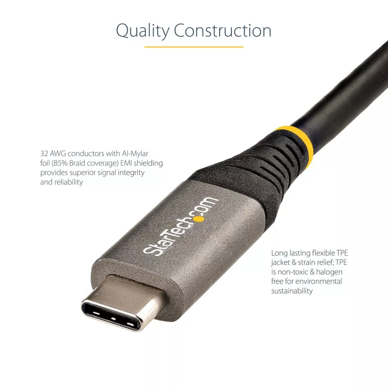 StarTech.com Cable USB-C de 20 pulgadas (50 cm) 10 Gbit/s – Cable USB 3.1 Type-C – Carga Power Delivery 100 W (5 A), DP Alt Mode – Cable USB-C para portátil/teléfono/dispositivo USB-C – Carga/sincronización