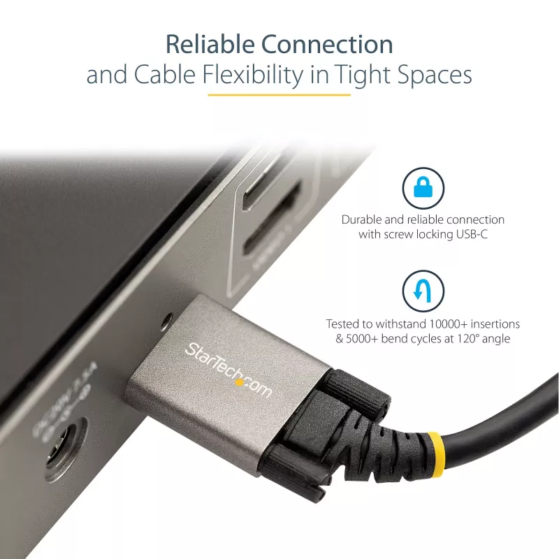 StarTech.com Cable USB-C con bloqueo por tornillo lateral de 0,91 m 10 Gbit/s – Cable USB-C certificado USB-IF – Cable USB 3.1/3.2 Gen 2 Type-C – Carga Power Delivery 100 W (5 A), DP Alt Mode – doble bloqueo por tornillo – Cable USB-C carga/sincronización