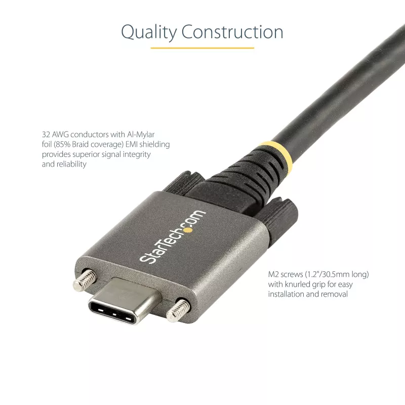 StarTech.com Cable USB-C con bloqueo por tornillo lateral de 0,91 m 10 Gbit/s – Cable USB-C certificado USB-IF – Cable USB 3.1/3.2 Gen 2 Type-C – Carga Power Delivery 100 W (5 A), DP Alt Mode – doble bloqueo por tornillo – Cable USB-C carga/sincronización