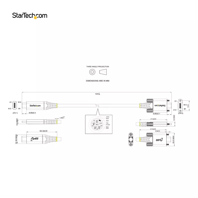 StarTech.com Cable USB-C con bloqueo por tornillo lateral de 0,91 m 10 Gbit/s – Cable USB-C certificado USB-IF – Cable USB 3.1/3.2 Gen 2 Type-C – Carga Power Delivery 100 W (5 A), DP Alt Mode – doble bloqueo por tornillo – Cable USB-C carga/sincronización