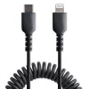 StarTech.com Cable USB-C a Lightning de 1m (3ft), certificado MFi, cable de carga iPhone en espiral, negro, funda TPE resistente de fibra de aramida, cable Lightning en espiral duradero