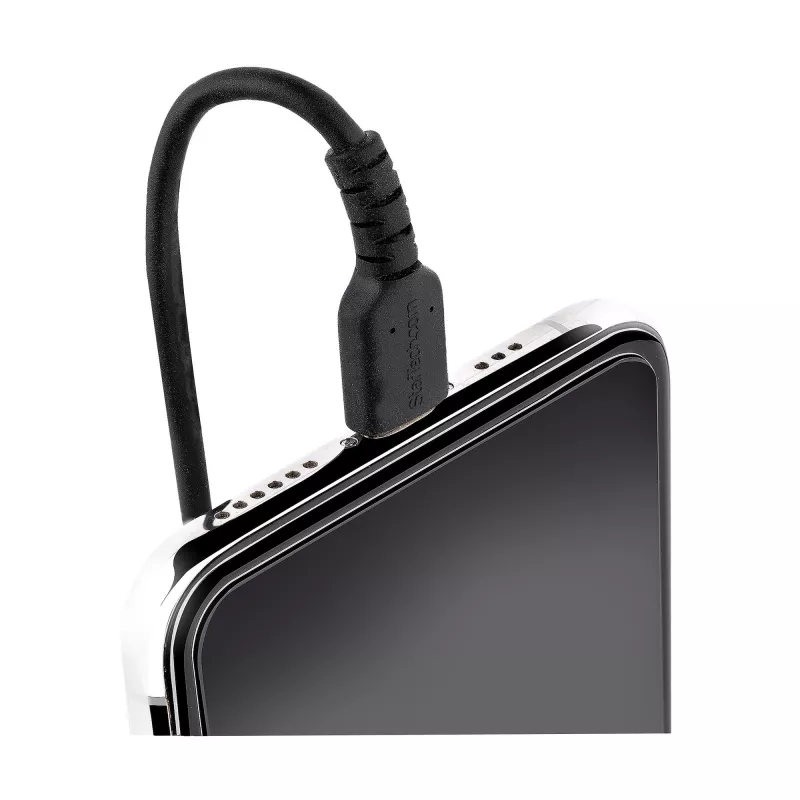 StarTech.com Cable USB-C a Lightning de 1m (3ft), certificado MFi, cable de carga iPhone en espiral, negro, funda TPE resistente de fibra de aramida, cable Lightning en espiral duradero