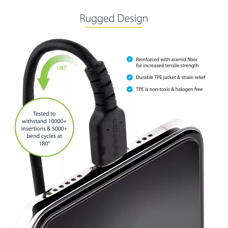 StarTech.com Cable USB-C a Lightning de 1m (3ft), certificado MFi, cable de carga iPhone en espiral, negro, funda TPE resistente de fibra de aramida, cable Lightning en espiral duradero