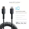 StarTech.com Cable USB-C a Lightning de 1m (3ft), certificado MFi, cable de carga iPhone en espiral, negro, funda TPE resistente de fibra de aramida, cable Lightning en espiral duradero