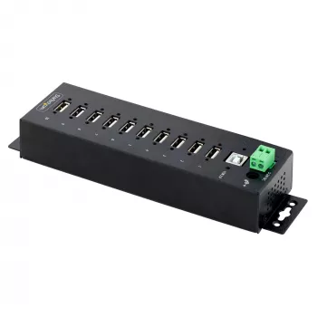 StarTech.com Hub USB 2.0 industrial de 10 puertos, hub USB robusto con protección ESD nivel 4, montaje en carril DIN/pared/mesa hub USB-A, expansión de puertos USB con conectores bloqueables, hub USB multipuerto