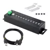 StarTech.com Hub USB 2.0 industrial de 10 puertos, hub USB robusto con protección ESD nivel 4, montaje en carril DIN/pared/mesa hub USB-A, expansión de puertos USB con conectores bloqueables, hub USB multipuerto