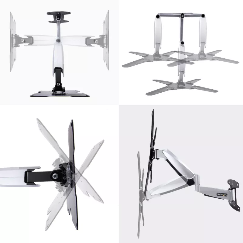 StarTech.com Soporte de pared para TV VESA, soporte de pared para TV full-motion ajustable para pantallas de 23 a 55 pulgadas, soporte de TV plano compatible con 30 kg, soporte de pared para TV extensible/inclinable/giratorio