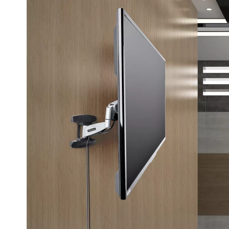 StarTech.com Soporte de pared para TV VESA, soporte de pared para TV full-motion ajustable para pantallas de 23 a 55 pulgadas, soporte de TV plano compatible con 30 kg, soporte de pared para TV extensible/inclinable/giratorio
