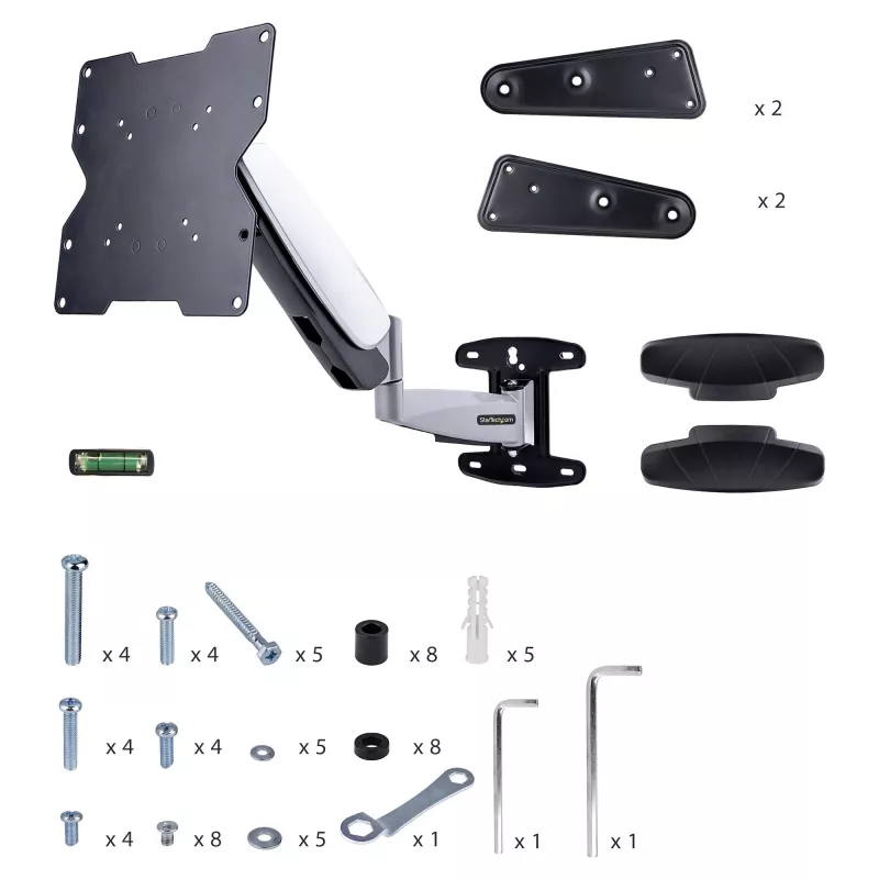 StarTech.com Soporte de pared para TV VESA, soporte de pared para TV full-motion ajustable para pantallas de 23 a 55 pulgadas, soporte de TV plano compatible con 30 kg, soporte de pared para TV extensible/inclinable/giratorio