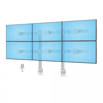 StarTech.com Soporte de mesa para seis monitores con barra transversal, para pantallas de ordenador de hasta 32 pulgadas, máx. 8 kg por monitor, doble columna, pinza en C/paso por mesa, ajustable en altura