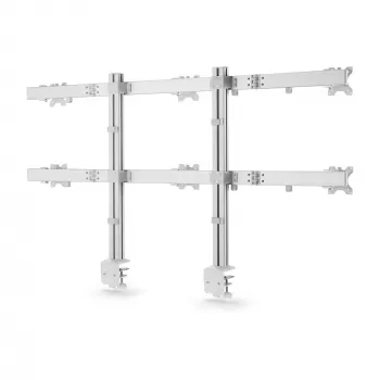 StarTech.com Soporte de mesa para seis monitores con barra transversal, para pantallas de ordenador de hasta 32 pulgadas, máx. 8 kg por monitor, doble columna, pinza en C/paso por mesa, ajustable en altura