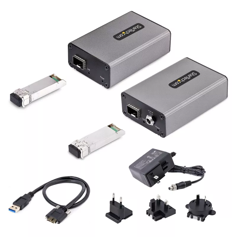 StarTech.com Extensor USB 3.0 de 2 puertos sobre fibra multimodo OM3 – LC/LC – 2x 5 Gbit/s hub USB-A – 350 m (1150 pies) de alcance – Extensor USB de fibra duradero – Extensor USB óptico