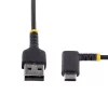 StarTech.com Cable de carga USB-A a USB-C de 15 cm, en ángulo – Cable USB-C de carga rápida resistente – negro, USB 2.0 A a Type-C – Fibra de aramida resistente – 3A – Cable USB de carga corto