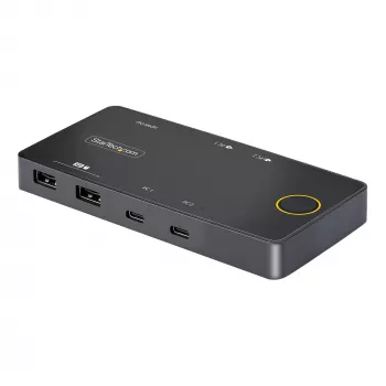 StarTech.com Switch KVM USB-C de 2 puertos, Monitor HDMI 4K 60Hz único, Puertos duales de 100W Power Delivery Pass-through, Alimentado por bus, Compatible con USB Type-C/USB4/Thunderbolt 3/4 – Factor de forma pequeño