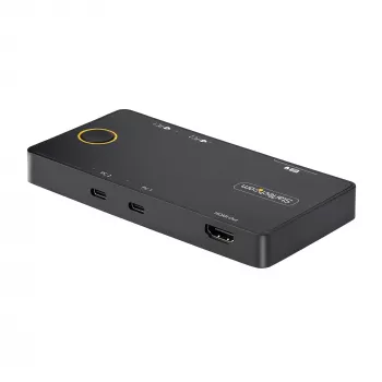 StarTech.com Switch KVM USB-C de 2 puertos, Monitor HDMI 4K 60Hz único, Puertos duales de 100W Power Delivery Pass-through, Alimentado por bus, Compatible con USB Type-C/USB4/Thunderbolt 3/4 – Factor de forma pequeño