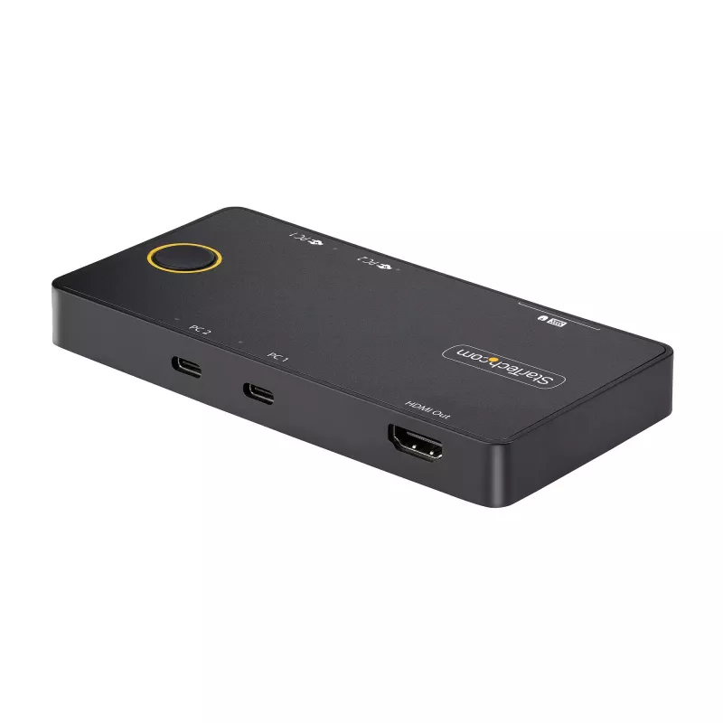 StarTech.com Switch KVM USB-C de 2 puertos, Monitor HDMI 4K 60Hz único, Puertos duales de 100W Power Delivery Pass-through, Alimentado por bus, Compatible con USB Type-C/USB4/Thunderbolt 3/4 – Factor de forma pequeño