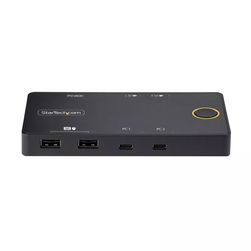 StarTech.com Switch KVM USB-C de 2 puertos, Monitor HDMI 4K 60Hz único, Puertos duales de 100W Power Delivery Pass-through, Alimentado por bus, Compatible con USB Type-C/USB4/Thunderbolt 3/4 – Factor de forma pequeño