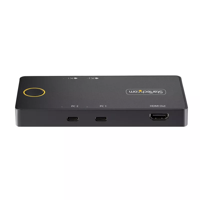 StarTech.com Switch KVM USB-C de 2 puertos, Monitor HDMI 4K 60Hz único, Puertos duales de 100W Power Delivery Pass-through, Alimentado por bus, Compatible con USB Type-C/USB4/Thunderbolt 3/4 – Factor de forma pequeño