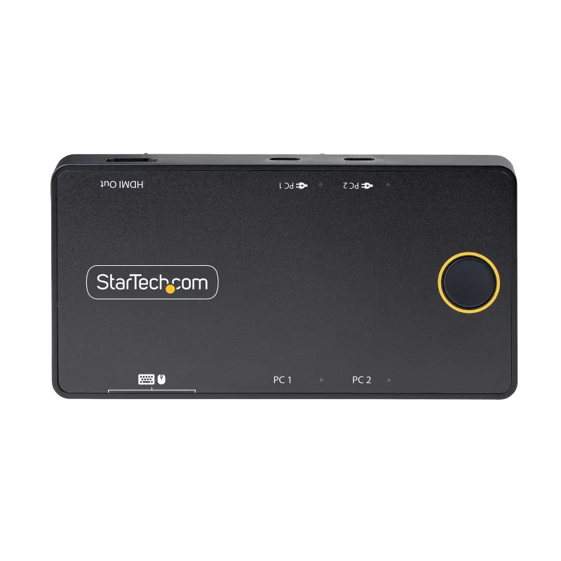 StarTech.com Switch KVM USB-C de 2 puertos, Monitor HDMI 4K 60Hz único, Puertos duales de 100W Power Delivery Pass-through, Alimentado por bus, Compatible con USB Type-C/USB4/Thunderbolt 3/4 – Factor de forma pequeño