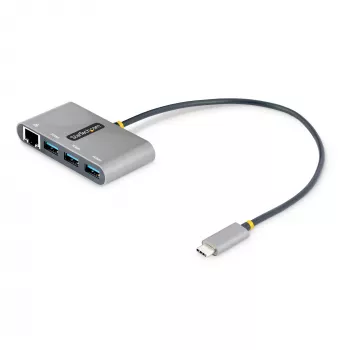 StarTech.com Hub USB-C de 3 puertos con Ethernet - 3x USB-A - Gigabit Ethernet - USB 3.0 5Gbps - alimentado por bus - Cable host USB Type-C de 1ft/30cm - GbE - Hub USB-C a USB-A portátil