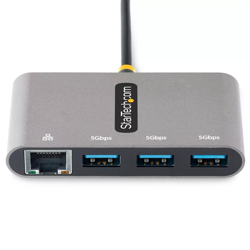 StarTech.com Hub USB-C de 3 puertos con Ethernet - 3x USB-A - Gigabit Ethernet - USB 3.0 5Gbps - alimentado por bus - Cable host USB Type-C de 1ft/30cm - GbE - Hub USB-C a USB-A portátil