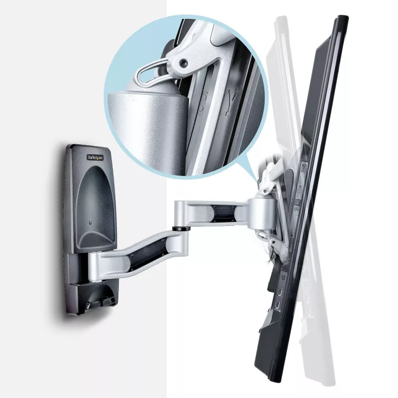 StarTech.com Soporte de pared para TV articulado, Soporte de pared VESA, compatible con televisores de 26 a 65 pulgadas/99 lb/planos/curvos, Soporte de pared plano extensible para TV, Soporte de pared para TV ajustable en esquina