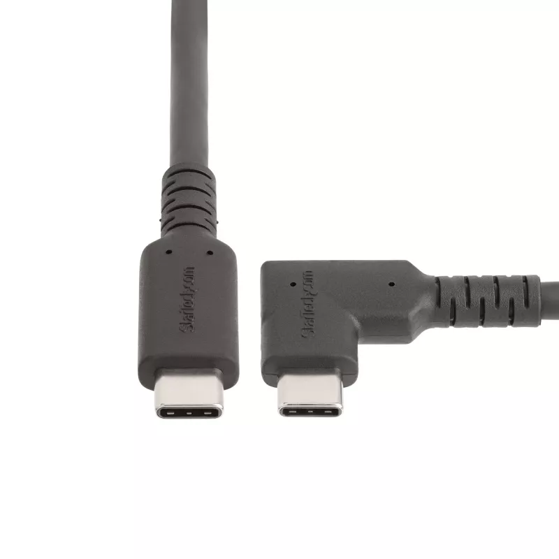 StarTech.com Cable USB-C en ángulo recto resistente de 50 cm, USB 3.2 Gen 2 (10 Gbit/s), Cable de datos USB-C a C totalmente equipado, 4K 60Hz DP Alt-Mode, 100 W Power Delivery – Cable USB Type-C de 90 grados