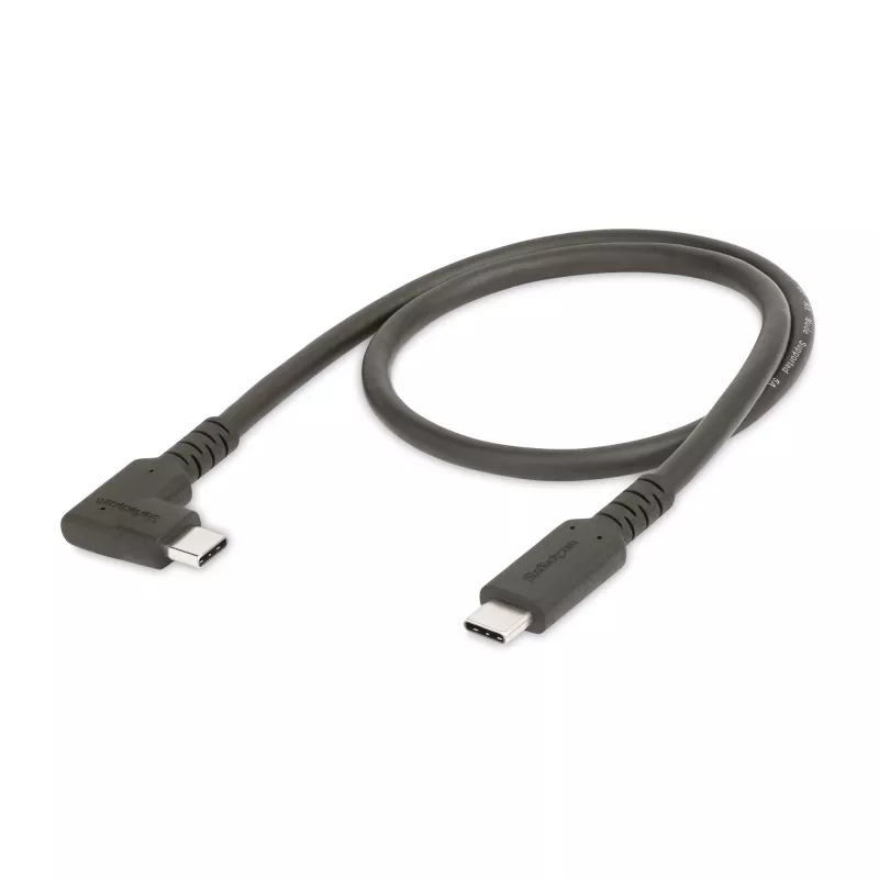 StarTech.com Cable USB-C en ángulo recto resistente de 50 cm, USB 3.2 Gen 2 (10 Gbit/s), Cable de datos USB-C a C totalmente equipado, 4K 60Hz DP Alt-Mode, 100 W Power Delivery – Cable USB Type-C de 90 grados