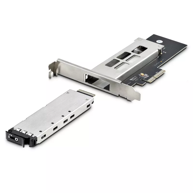 StarTech.com Bahía móvil/backplane M.2 NVMe SSD a PCIe x4 con bandeja extraíble para ranura de expansión PCI Express, instalación sin herramientas, Bahía de disco hot-swap PCIe 4.0/3.0, cerradura con llave – 2 llaves incluidas