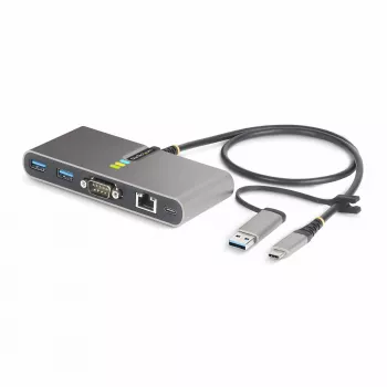 StarTech.com Hub USB-C de 2 puertos con Ethernet y RS-232, Dongle USB-C a USB-A conectado, 100 W PD pass-through, 2x USB-A 5 Gbit/s, Gigabit Ethernet, RS232 Serie (FTDI)