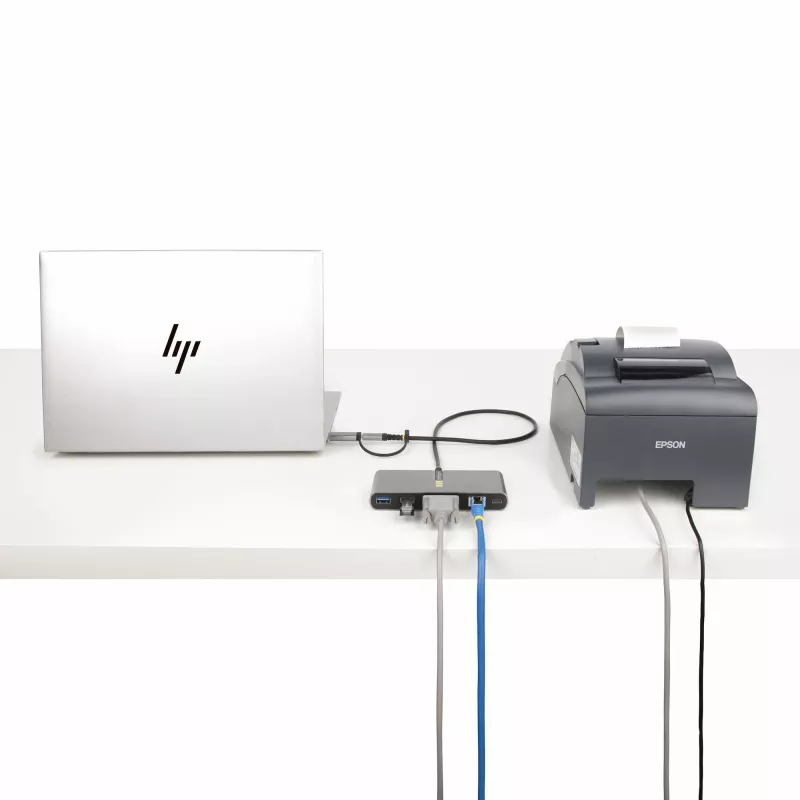 StarTech.com Hub USB-C de 2 puertos con Ethernet y RS-232, Dongle USB-C a USB-A conectado, 100 W PD pass-through, 2x USB-A 5 Gbit/s, Gigabit Ethernet, RS232 Serie (FTDI)