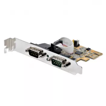 StarTech.com Tarjeta de interfaz serie PCI Express de 2 puertos, Tarjeta serie PCIe dual puerto a RS232 (DB9), 16C1050 UART, Soportes Low/Full Profile, COM Retention, Para Windows/Linux