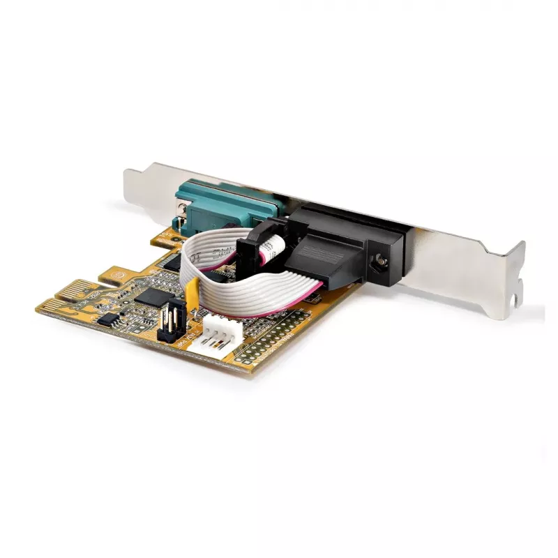 StarTech.com Tarjeta de interfaz serie PCI Express de 2 puertos, Tarjeta serie PCIe dual puerto a RS232 (DB9), 16C1050 UART, Soportes Low/Full Profile, COM Retention, Para Windows/Linux