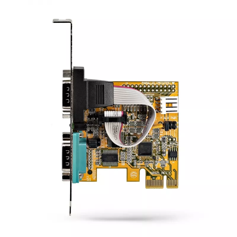 StarTech.com Tarjeta de interfaz serie PCI Express de 2 puertos, Tarjeta serie PCIe dual puerto a RS232 (DB9), 16C1050 UART, Soportes Low/Full Profile, COM Retention, Para Windows/Linux
