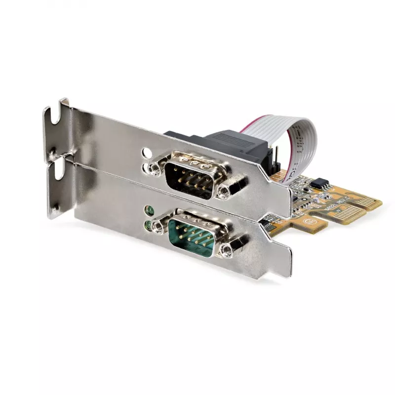 StarTech.com Tarjeta de interfaz serie PCI Express de 2 puertos, Tarjeta serie PCIe dual puerto a RS232 (DB9), 16C1050 UART, Soportes Low/Full Profile, COM Retention, Para Windows/Linux