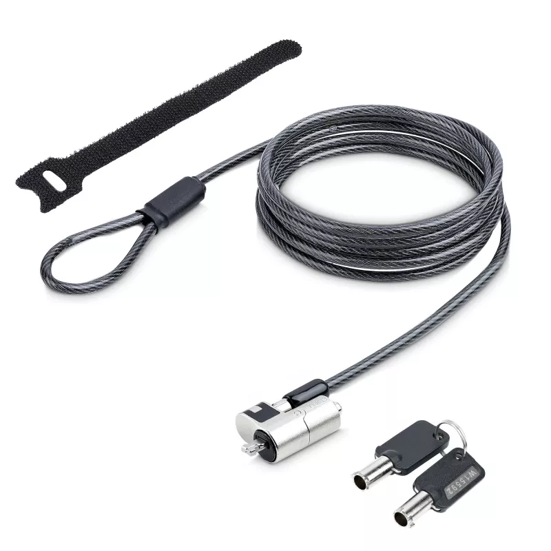 StarTech.com Candado de cable Nano para portátil, 1,8 m, Antirrobo con llave, Candado de cable de seguridad para portátiles con ranura Nano, para portátiles EliteBook/LenovoX1/2-in-1, resistente a cortes, Candado de cable de acero para portátil