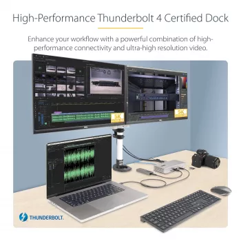 StarTech.com Docking station universal USB4 y Thunderbolt 4, Cuádruple pantalla en Windows, Doble pantalla en MacBook, Dock HDMI DP con carga de portátil de 98W