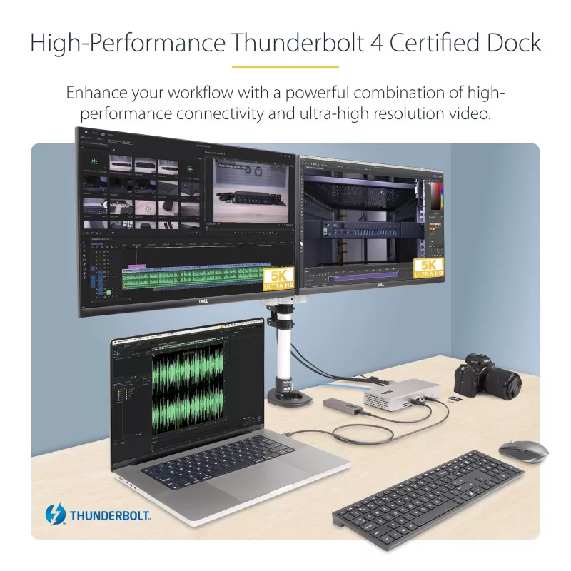 StarTech.com Docking station universal USB4 y Thunderbolt 4, Cuádruple pantalla en Windows, Doble pantalla en MacBook, Dock HDMI DP con carga de portátil de 98W