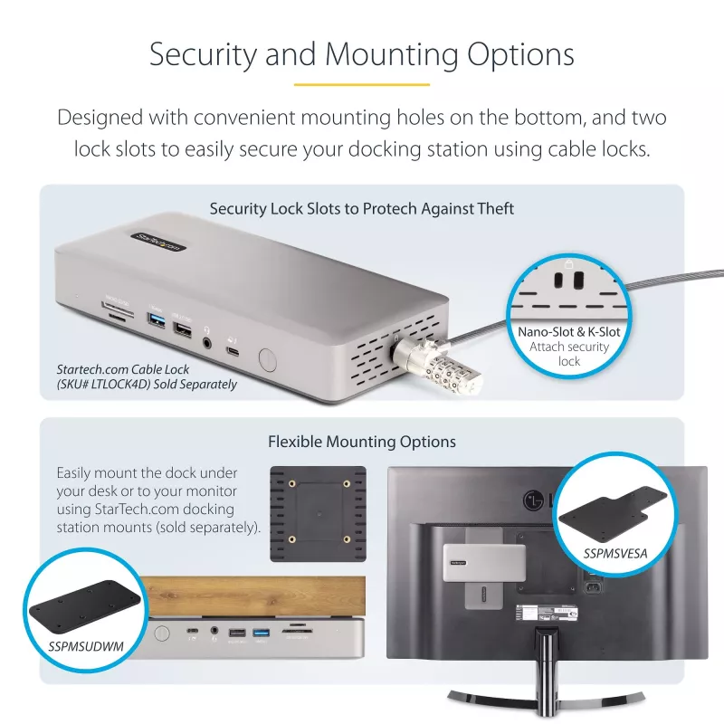 StarTech.com Docking station universal USB4 y Thunderbolt 4, Cuádruple pantalla en Windows, Doble pantalla en MacBook, Dock HDMI DP con carga de portátil de 98W