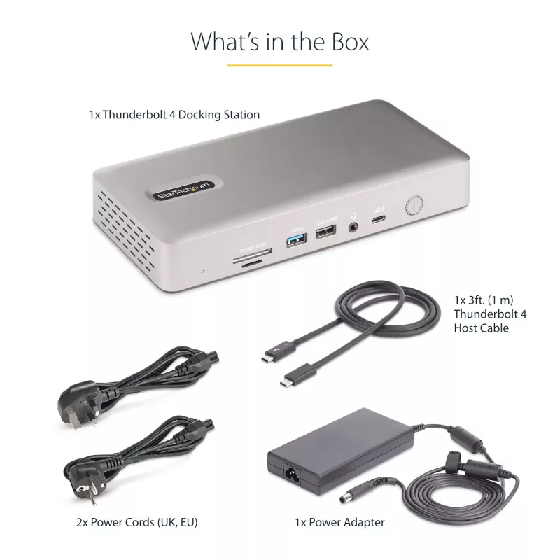 StarTech.com Docking station universal USB4 y Thunderbolt 4, Cuádruple pantalla en Windows, Doble pantalla en MacBook, Dock HDMI DP con carga de portátil de 98W