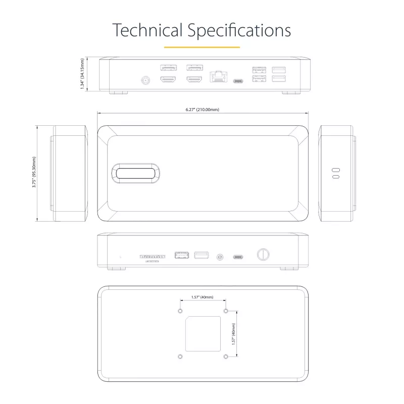 StarTech.com Docking station universal USB4 y Thunderbolt 4, Cuádruple pantalla en Windows, Doble pantalla en MacBook, Dock HDMI DP con carga de portátil de 98W