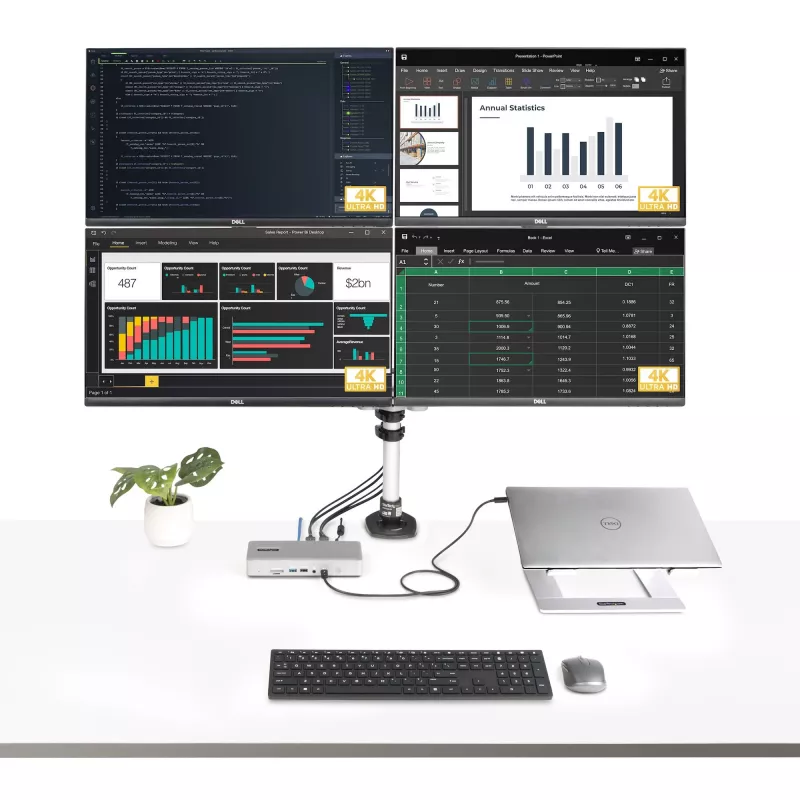 StarTech.com Docking station universal USB4 y Thunderbolt 4, Cuádruple pantalla en Windows, Doble pantalla en MacBook, Dock HDMI DP con carga de portátil de 98W