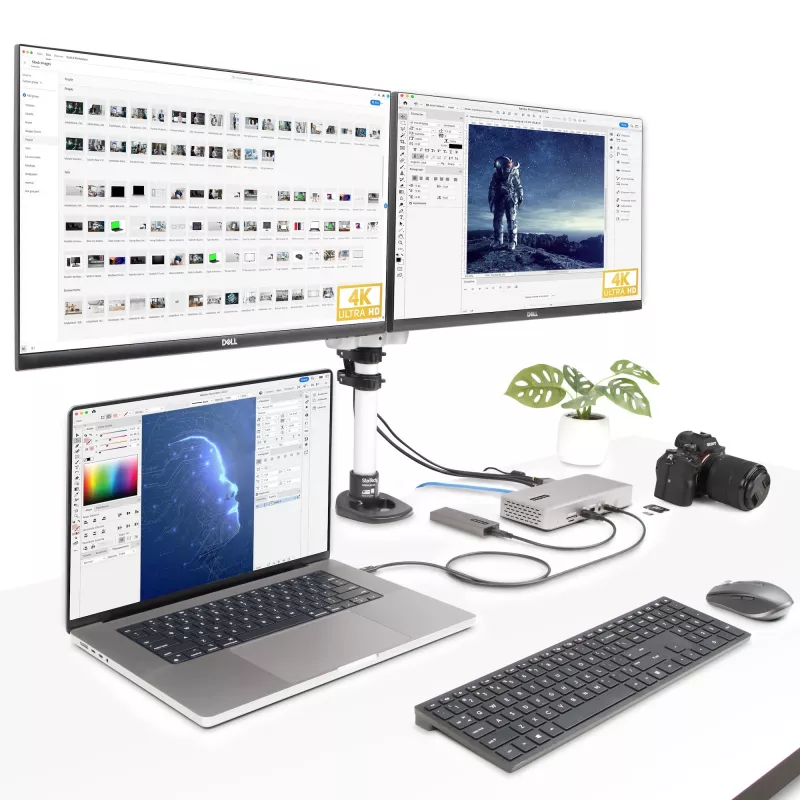 StarTech.com Docking station universal USB4 y Thunderbolt 4, Cuádruple pantalla en Windows, Doble pantalla en MacBook, Dock HDMI DP con carga de portátil de 98W